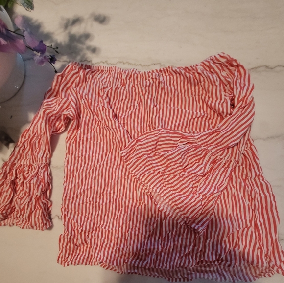 Beachlunchlounge Striped L Red and White Bell Sleeve Blouse Size Medium - Picture 5 of 7